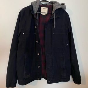 Men’s Vans Calpine Hooded Canvas Trucker Jacket, Large, Black w/ Grey Hood